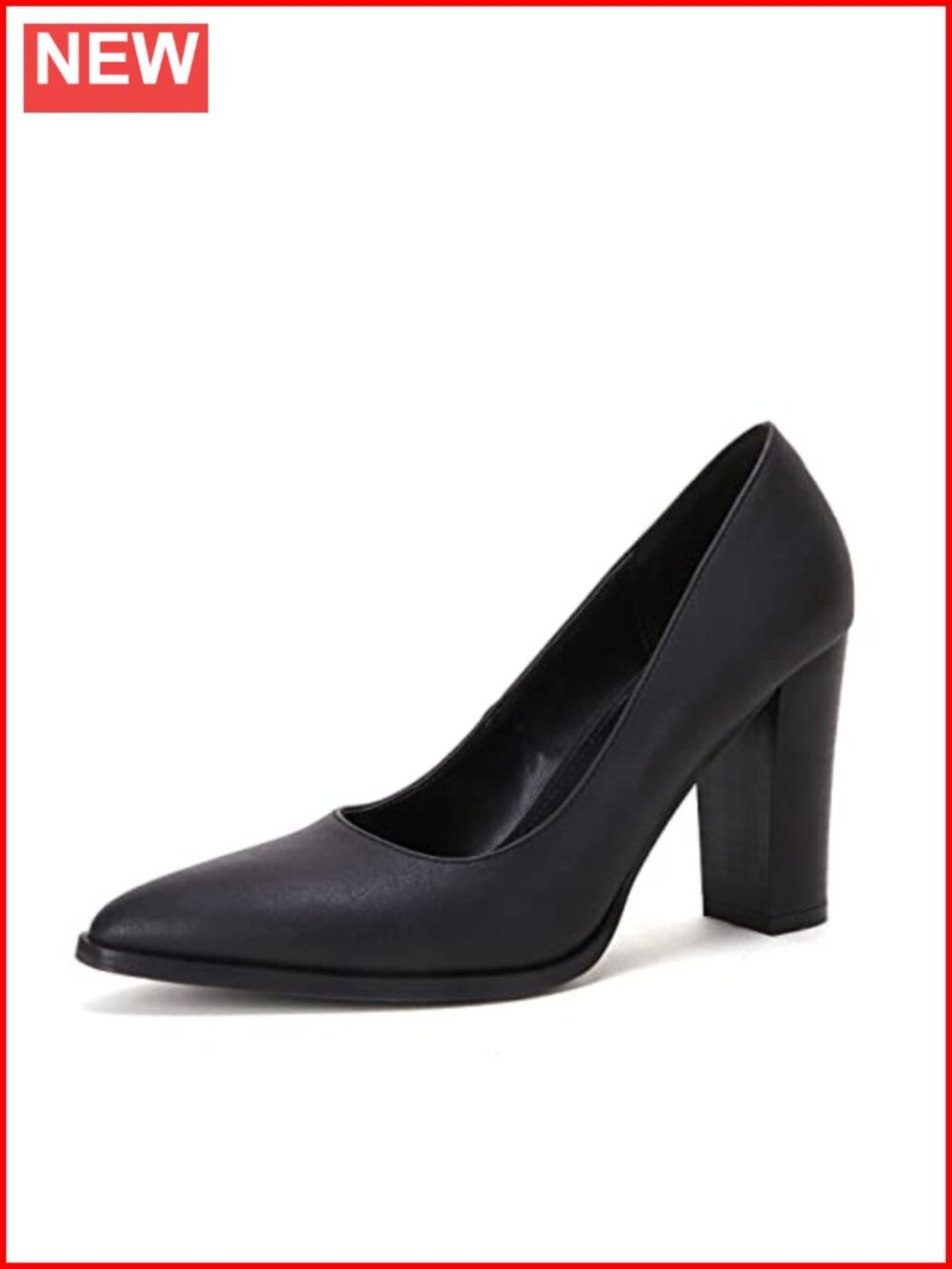 Women's Pointed Toe Block High Heel Slip On Pumps Faux Leather
